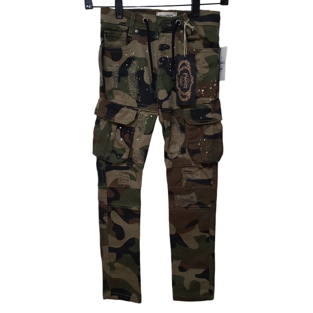 Kids FWRD DENIM CO. Camo Twill Pants Size 8 Distressed Paint Splatter Cargo NWT